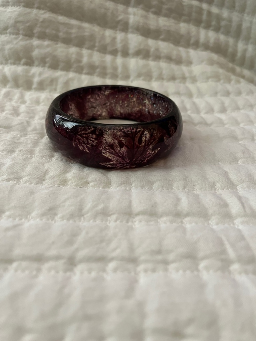 Deep Plum Resin Bangle with Metallic Leaf Accents